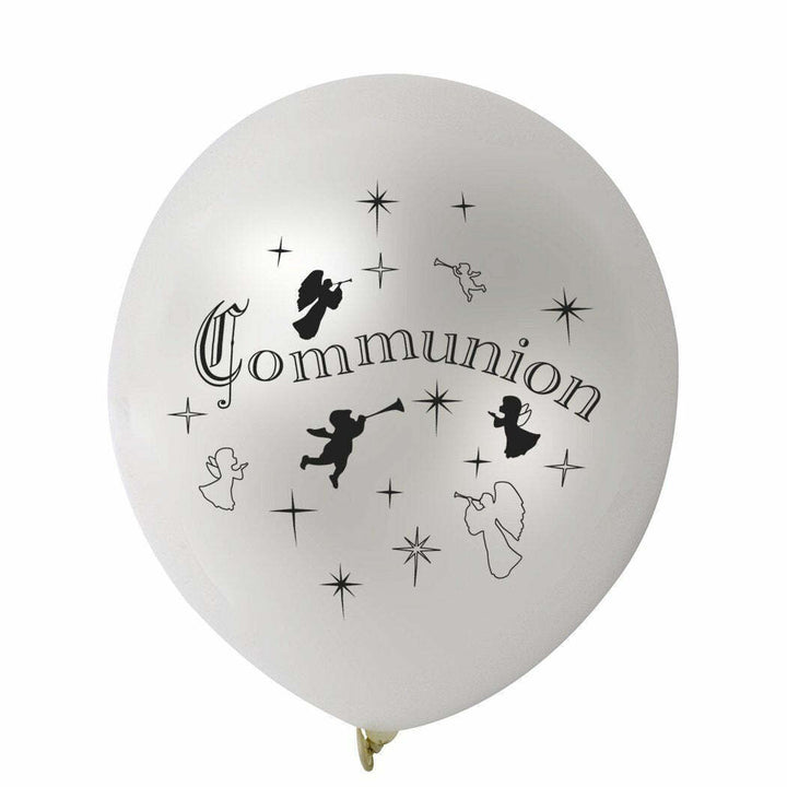 10 BALLONS METAL BLANC COMMUNION NOIR 28 CM,Farfouil en fÃªte,Ballons