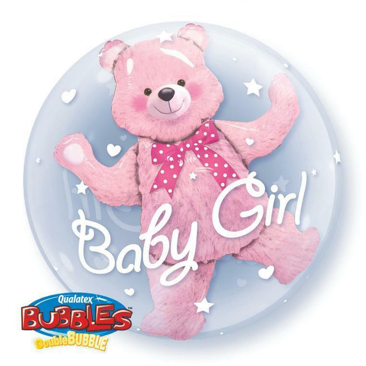 Ballon double bubble Ourson rose "Baby girl" 61cm 24" Qualatex®,Farfouil en fÃªte,Ballons