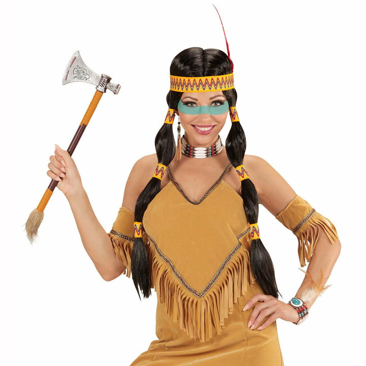 Perruque Indienne Squaw avec bandeau et plumes femme,Farfouil en fÃªte,Perruque