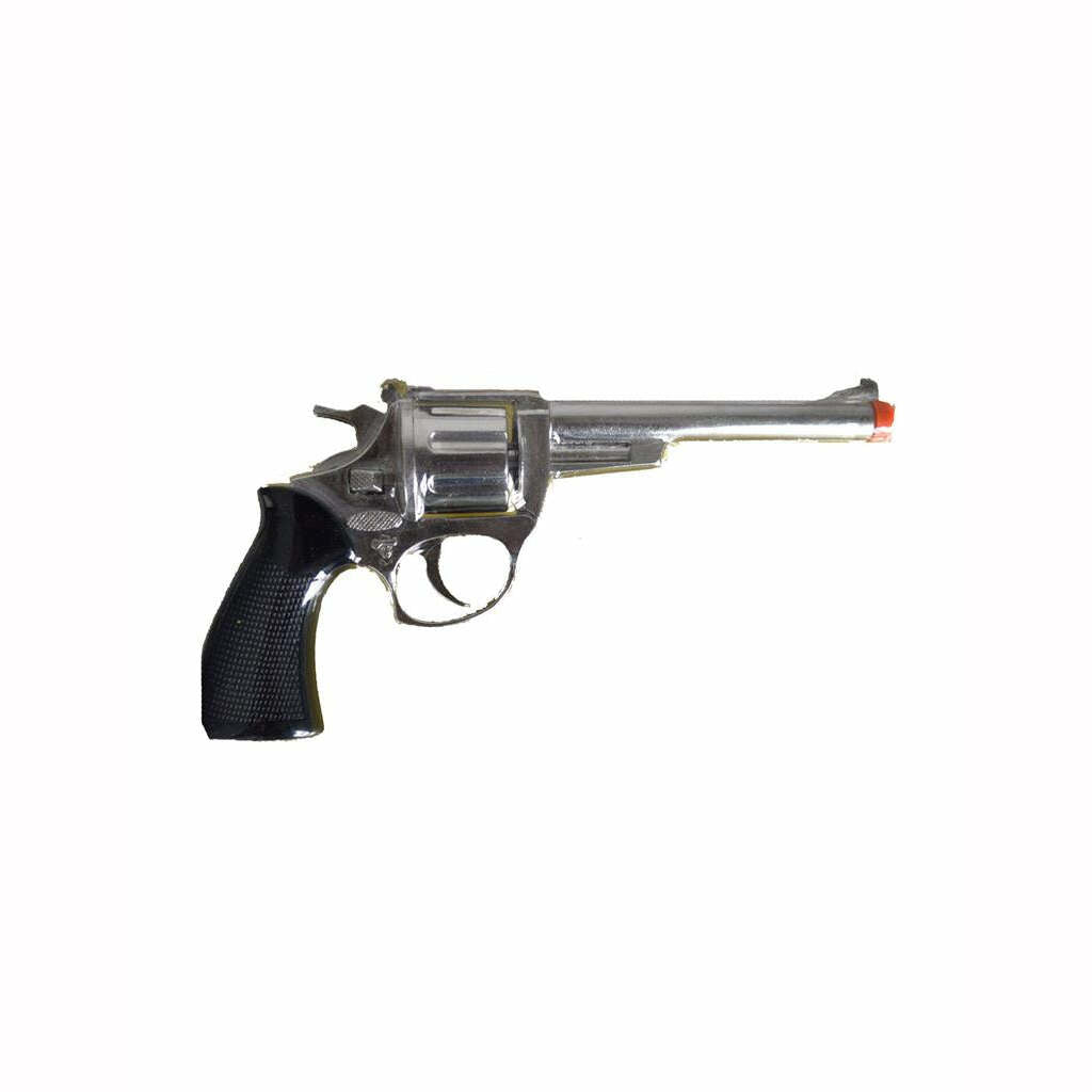 Pistolet revolver de cow-boy en métal argent 20 cm 8 coups