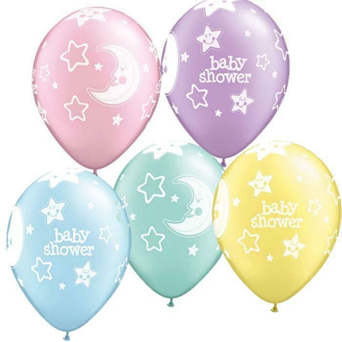 SACHET DE 6 BALLONS BABY SHOWER LUNES ET ÉTOILES 11" QUALATEX,Farfouil en fÃªte,Ballons