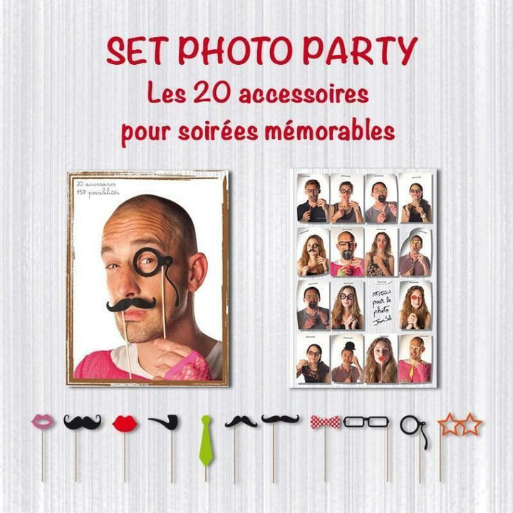 Set Photobooth party - 20 pièces,Farfouil en fÃªte,Moustaches, barbes