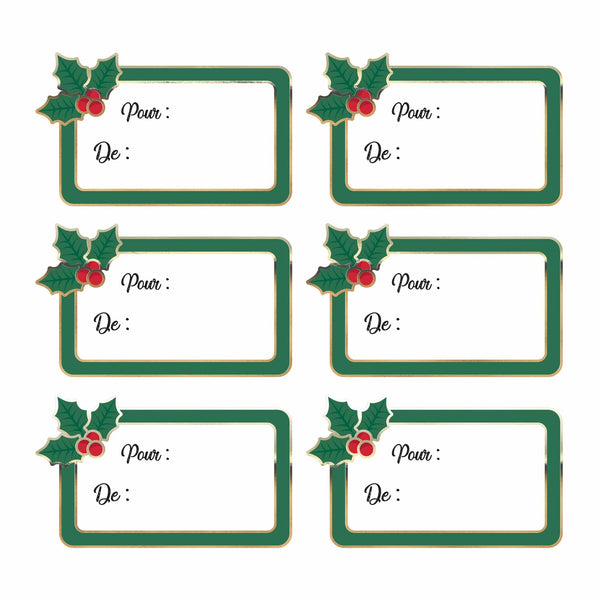 12 étiquettes cadeaux adhésives - Houx de Noël,Farfouil en fÃªte,Marques places, marques verres, étiquettes, porte-nom