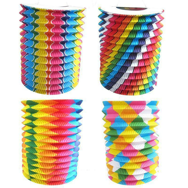 12 lampions cylindriques multicolores bariolés 16 cm,Farfouil en fÃªte,Lampions, lanternes, boules alvéolés