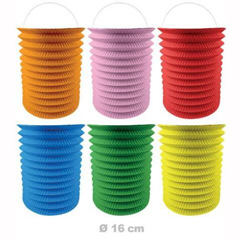 12 lampions cylindriques multicolores unis 16 cm,Farfouil en fÃªte,Lampions, lanternes, boules alvéolés