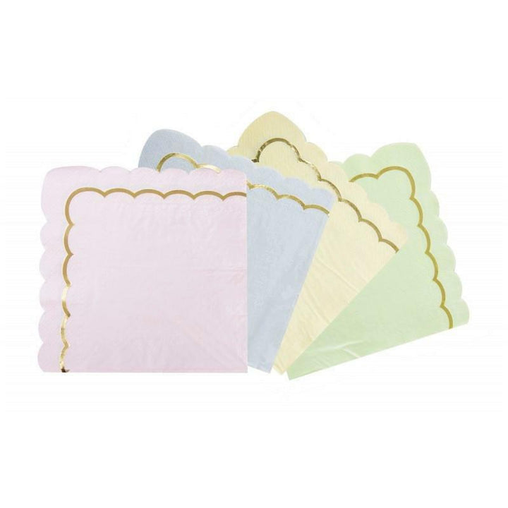 16 serviettes festonnées de 33 x 33 cm 4 pastel et or,Farfouil en fÃªte,Nappes, serviettes