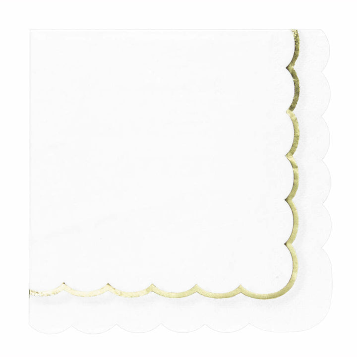 16 serviettes festonnées de 33 x 33 cm blanc et or,Farfouil en fÃªte,Nappes, serviettes