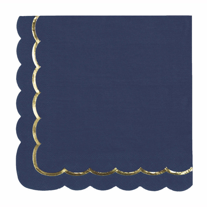 16 serviettes festonnées de 33 x 33 cm bleu marine et or,Farfouil en fÃªte,Nappes, serviettes