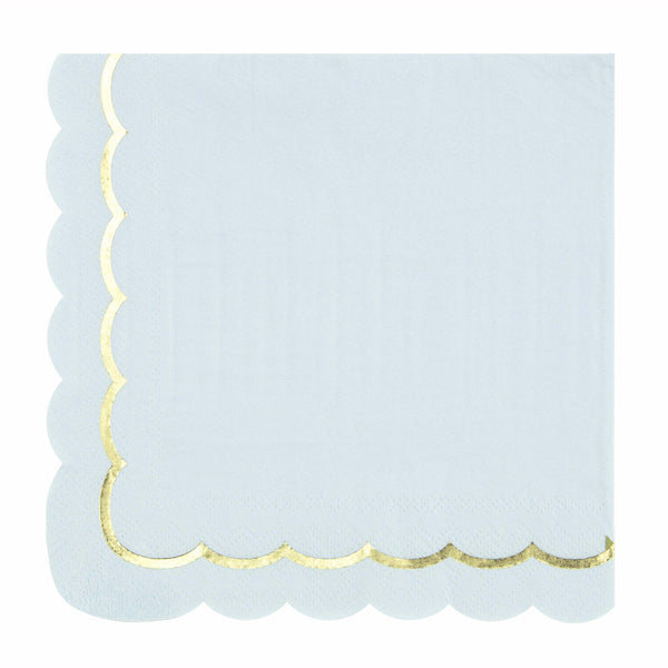 16 serviettes festonnées de 33 x 33 cm bleu pastel et or,Farfouil en fÃªte,Nappes, serviettes
