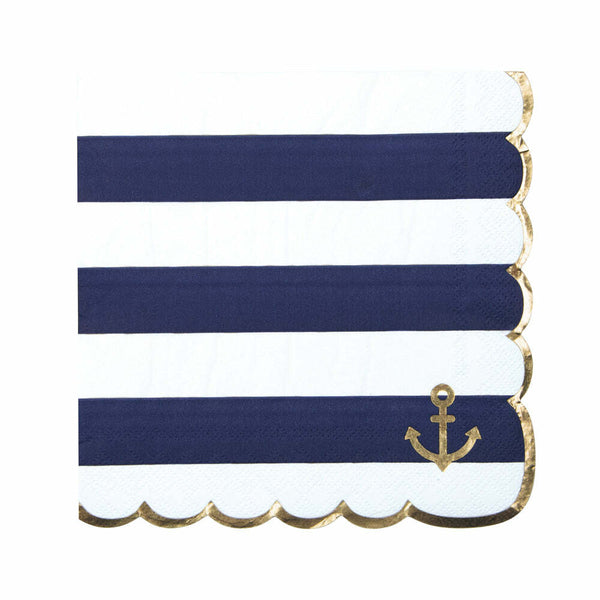 16 serviettes festonnées de 33 x 33 cm marinière et or,Farfouil en fÃªte,Nappes, serviettes