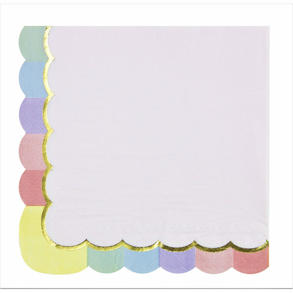 16 serviettes festonnées de 33 x 33 cm multicolore pastel et or,Farfouil en fÃªte,Nappes, serviettes