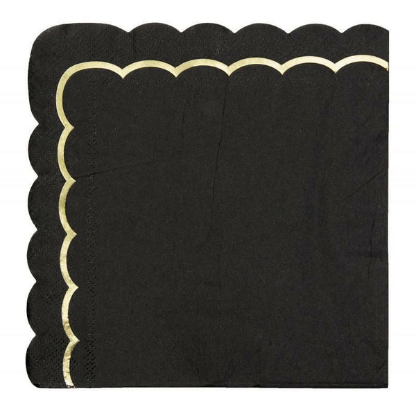 16 serviettes festonnées de 33 x 33 cm noir et or,Farfouil en fÃªte,Nappes, serviettes