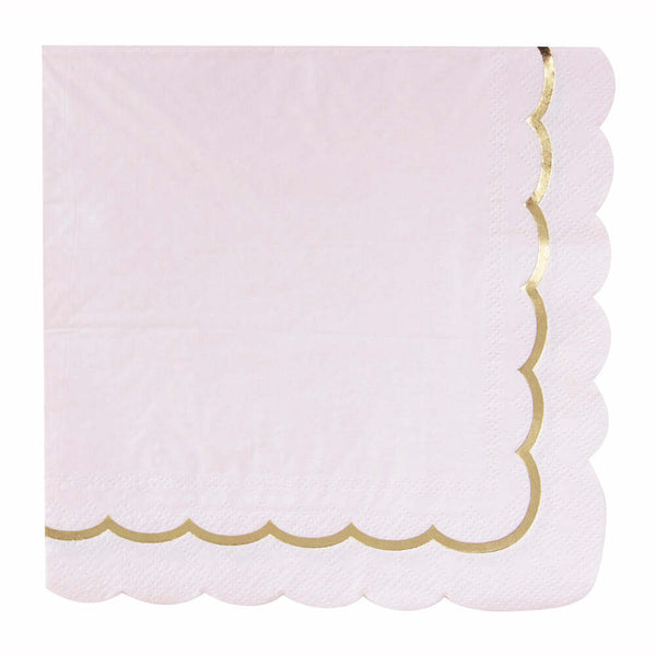 16 serviettes festonnées de 33 x 33 cm rose pastel et or,Farfouil en fÃªte,Nappes, serviettes