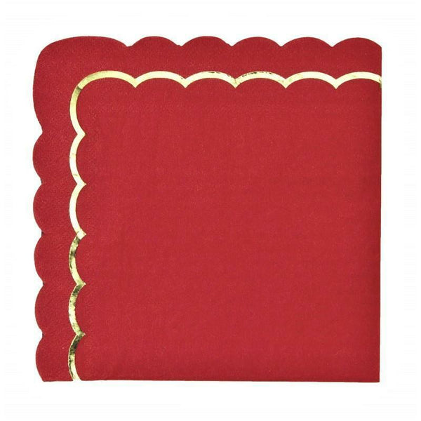 16 serviettes festonnées de 33 x 33 cm rouge et or,Farfouil en fÃªte,Nappes, serviettes