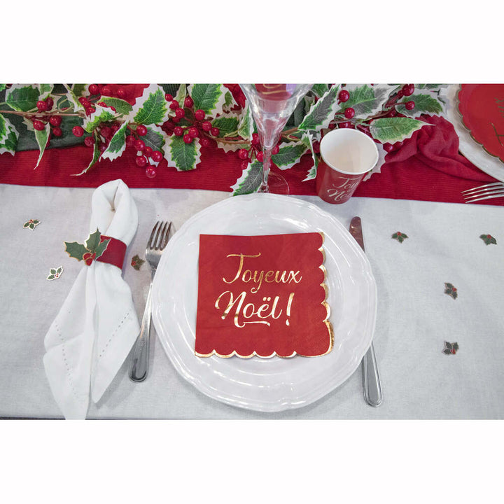 16 serviettes festonnées de 33 x 33 cm rouge et or Joyeux Noël,Farfouil en fÃªte,Nappes, serviettes