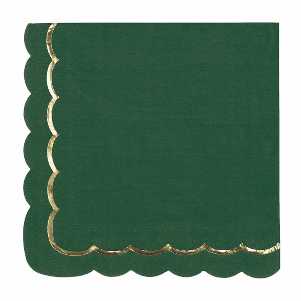 16 serviettes festonnées de 33 x 33 cm vert jungle et or,Farfouil en fÃªte,Nappes, serviettes