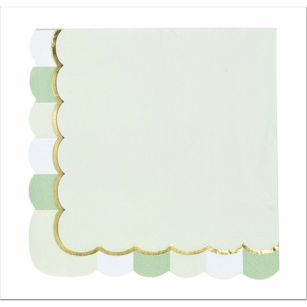 16 serviettes festonnées de 33 x 33 cm vert pastel et or,Farfouil en fÃªte,Nappes, serviettes