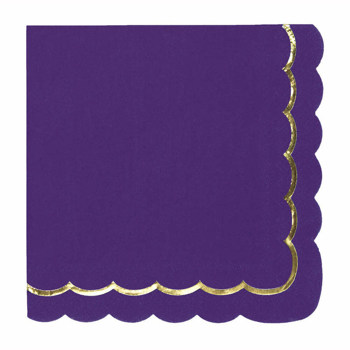 16 serviettes festonnées de 33 x 33 cm violet et or,Farfouil en fÃªte,Nappes, serviettes