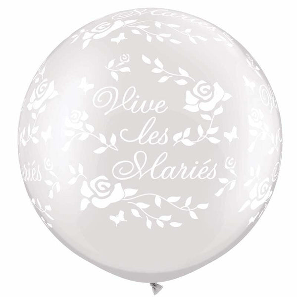 2 ballons géants en latex "Vive les mariés" Blanc pearl 3' 86 cm Qualatex®,Farfouil en fÃªte,Ballons