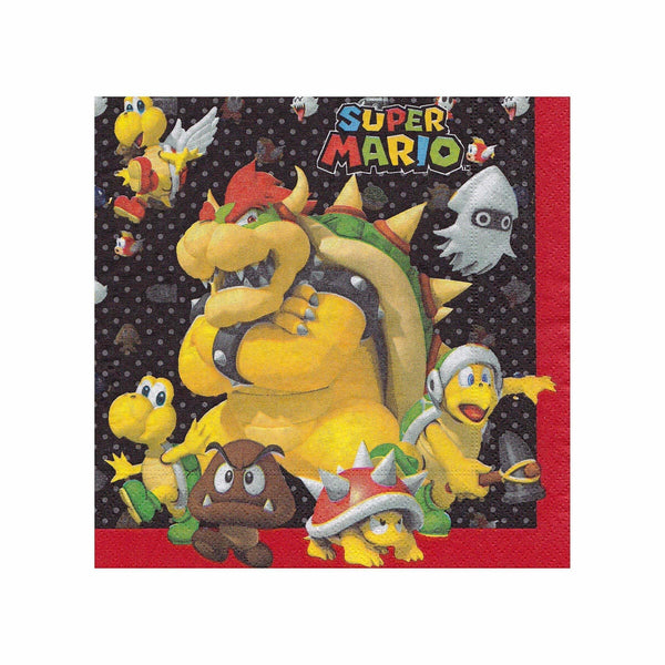 20 serviettes noires en papier Super Mario™ 33 x 33 cm,Farfouil en fÃªte,Nappes, serviettes