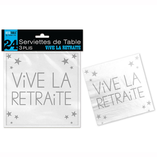 24 SERVIETTES DE TABLE "VIVE LA RETRAITE" 3 PLIS,Default Title,Farfouil en fÃªte,Nappes, serviettes