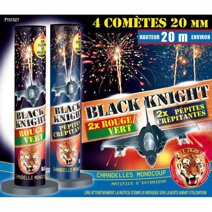 4 chandelles Black Knight 20 mm Pyragric,Farfouil en fÃªte,Feux d'artifice et pétards