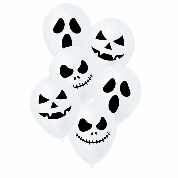 6 ballons de baudruche blancs visages d'Halloween,Farfouil en fÃªte,Ballons