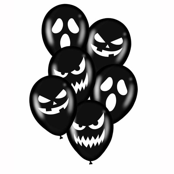 6 ballons de baudruche noirs visages d'Halloween,Farfouil en fÃªte,Ballons