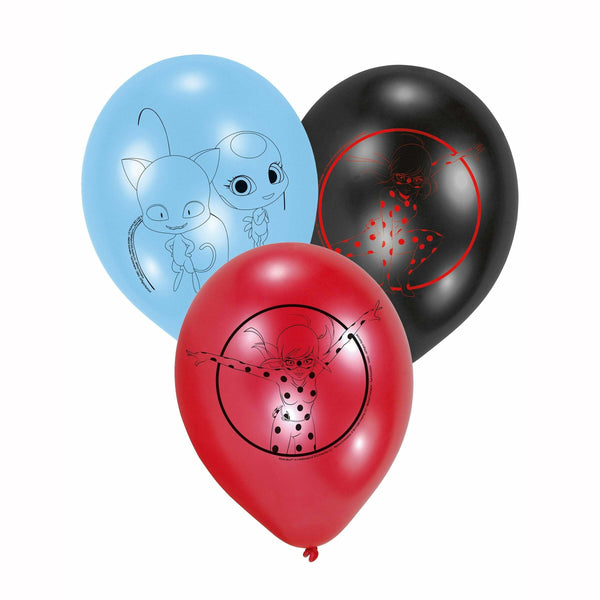 6 ballons en latex noirs, bleus et rouges Miraculous™ 23 cm,Farfouil en fÃªte,Ballons