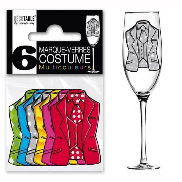 6 Marques verres multicolores - Modèles au choix,Farfouil en fÃªte,Marques places, marques verres, étiquettes, porte-nom
