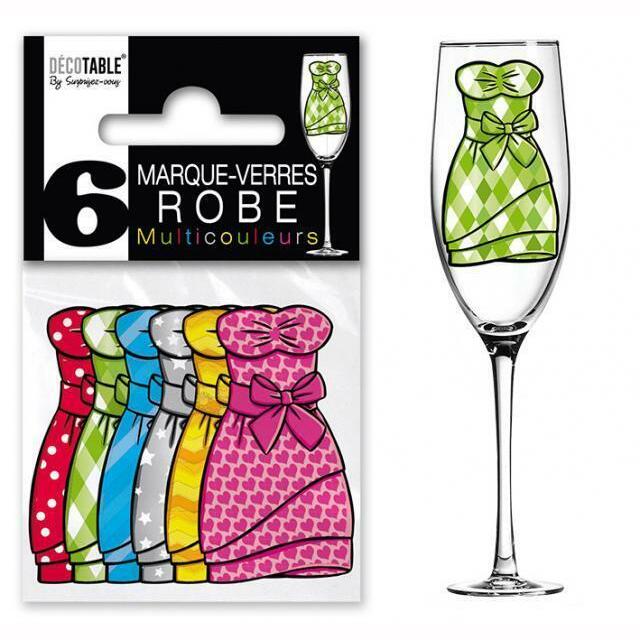 6 Marques verres multicolores - Modèles au choix,Robe,Farfouil en fÃªte,Marques places, marques verres, étiquettes, porte-nom