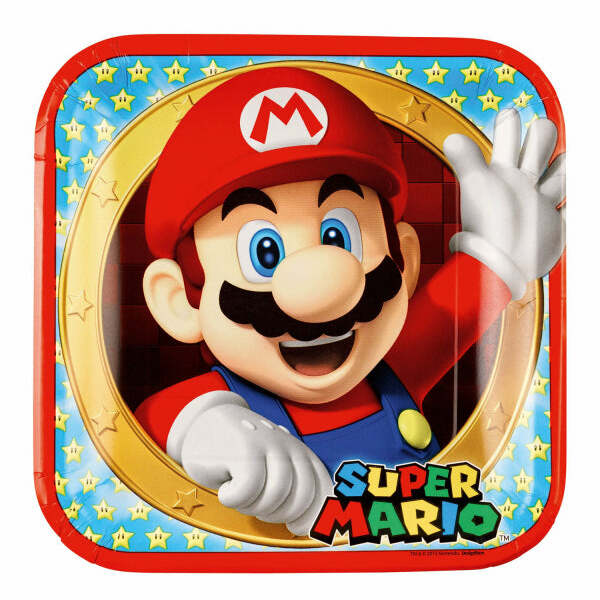 8 assiettes carrées en carton Super Mario™ 23 x 23 cm,Farfouil en fÃªte,Assiettes, sets de table