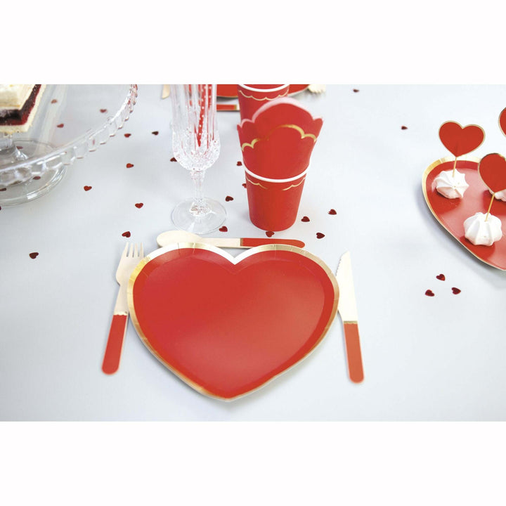 8 assiettes coeur de 19 cm rouge et or,Farfouil en fÃªte,Assiettes, sets de table