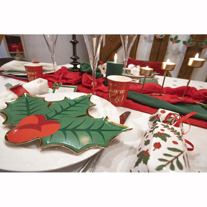 8 assiettes festonnées de 23 cm - Houx de Noël,Farfouil en fÃªte,Assiettes, sets de table