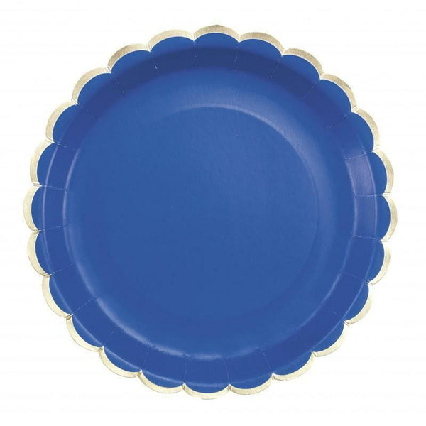 8 assiettes festonnées de 23 cm bleu majorelle et or,Farfouil en fÃªte,Assiettes, sets de table