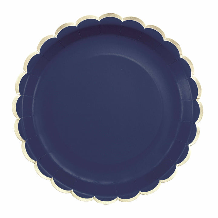 8 assiettes festonnées de 23 cm bleu marine et or,Farfouil en fÃªte,Assiettes, sets de table