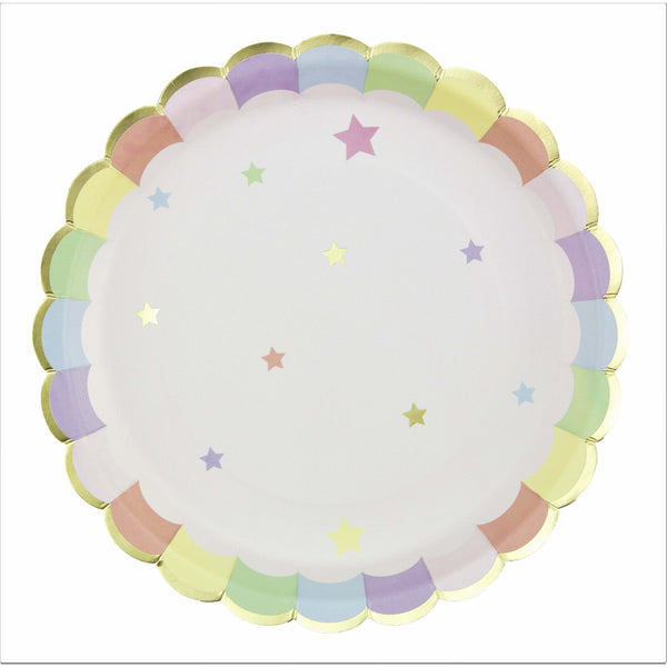 8 assiettes festonnées de 23 cm multicolore pastel et or,Farfouil en fÃªte,Assiettes, sets de table