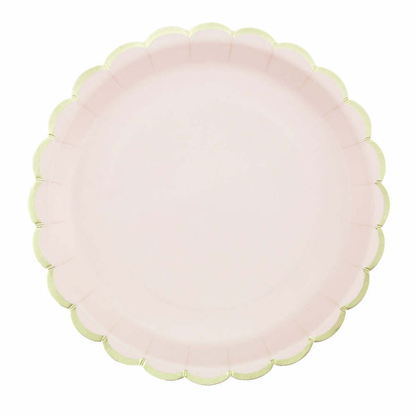 8 assiettes festonnées de 23 cm rose pastel et or,Farfouil en fÃªte,Assiettes, sets de table