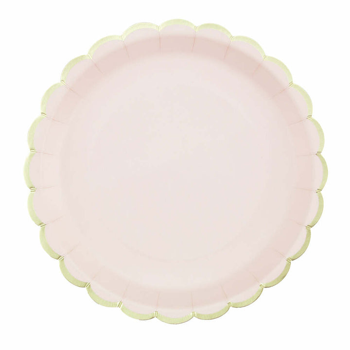 8 assiettes festonnées de 23 cm rose pastel et or,Farfouil en fÃªte,Assiettes, sets de table