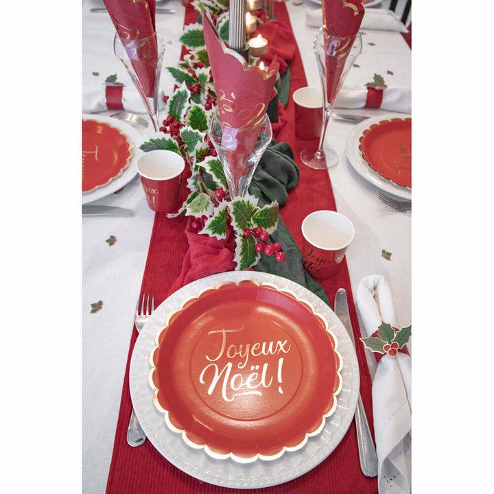 8 assiettes festonnées de 23 cm rouge et or Joyeux Noël,Farfouil en fÃªte,Assiettes, sets de table