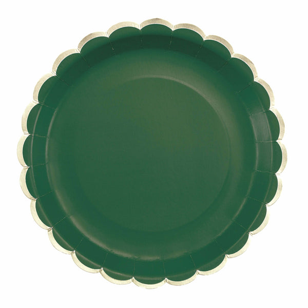 8 assiettes festonnées de 23 cm vert jungle et or,Farfouil en fÃªte,Assiettes, sets de table