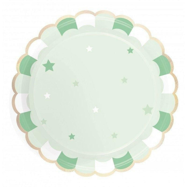 8 assiettes festonnées de 23 cm vert pastel et or,Farfouil en fÃªte,Assiettes, sets de table