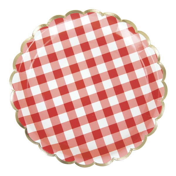 8 assiettes festonnées de 23 cm vichy rouge et blanc,Farfouil en fÃªte,Assiettes, sets de table