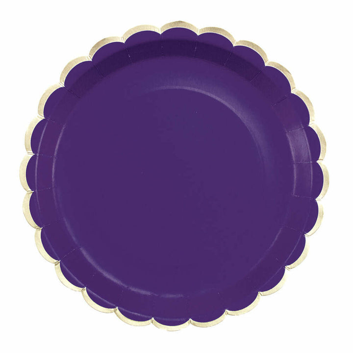 8 assiettes festonnées de 23 cm violet et or,Farfouil en fÃªte,Assiettes, sets de table