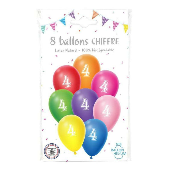 8 ballons latex multicolores avec chiffre 4 de 30 cm,Farfouil en fÃªte,Ballons