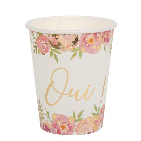 8 gobelets en carton "Oui" aquarelle fleurs et or 255 ml,Farfouil en fÃªte,Verres et gobelets