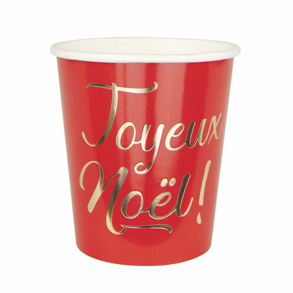 8 gobelets festonnés de 200 ml rouge et or Joyeux Noël,Farfouil en fÃªte,Verres et gobelets