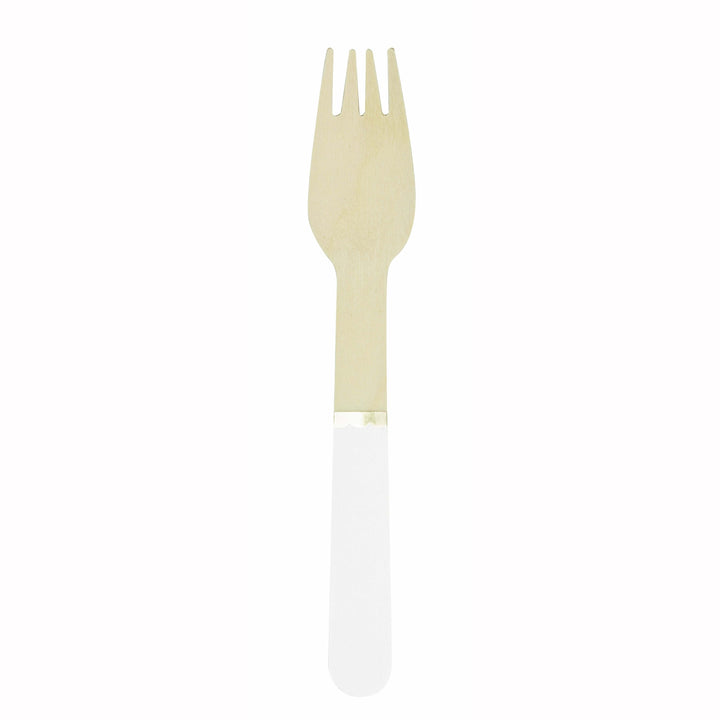 8 petites fourchettes en bois blanc et or,Farfouil en fÃªte,Couverts jetables