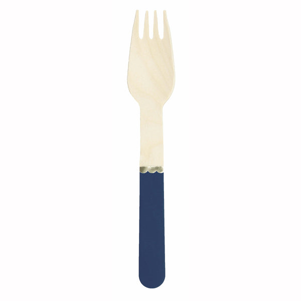 8 petites fourchettes en bois bleu marine et or,Farfouil en fÃªte,Couverts jetables