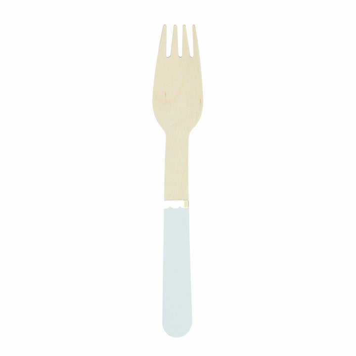 8 petites fourchettes en bois bleu pastel et or,Farfouil en fÃªte,Couverts jetables